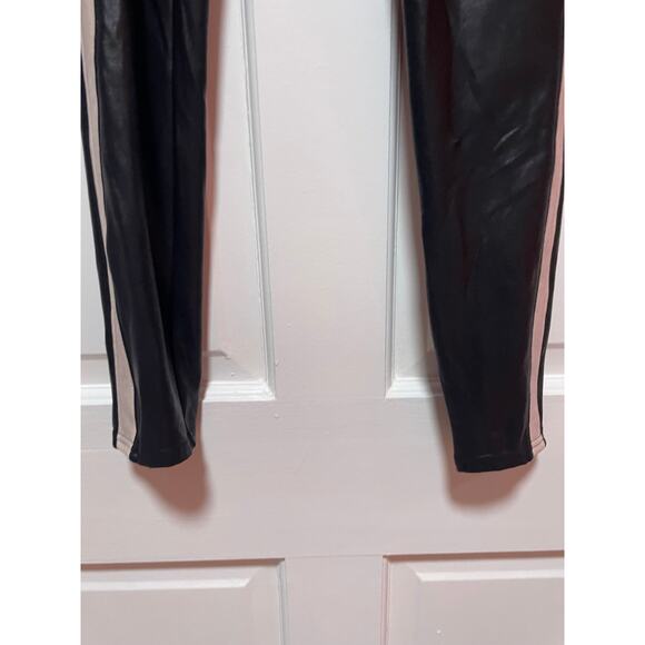SPANX Faux Leather Leggings Tummy Control Side Stripe Black White size XL - Picture 7 of 9